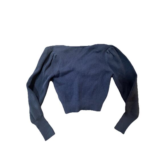 And Now This Blue Puff Sleeve Button Front Cropped Sweater Women’s S NWT - Picture 2 of 10